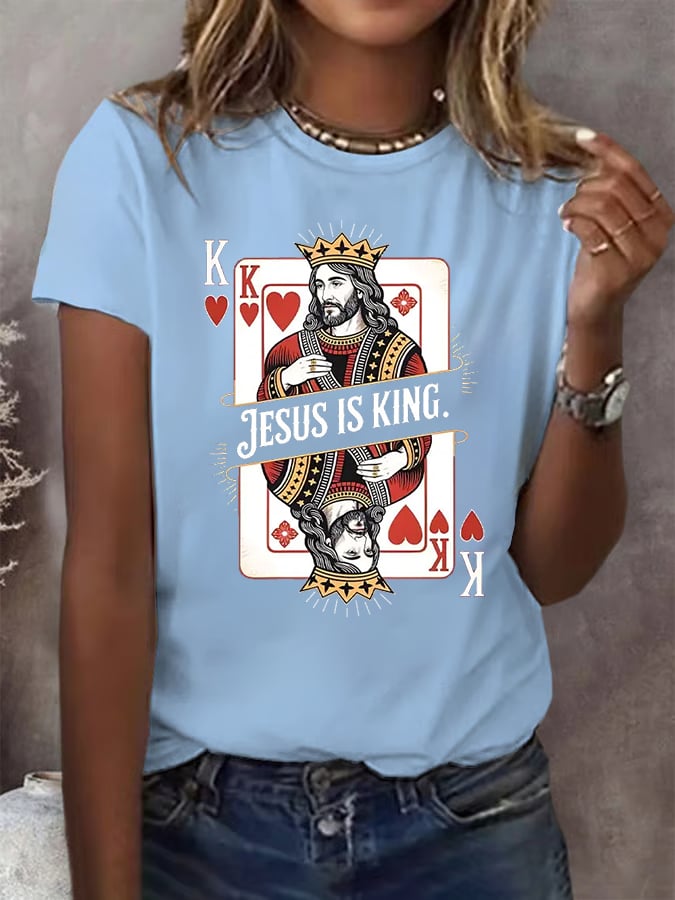 Women's Jesus Is King Christian Print T-shirt