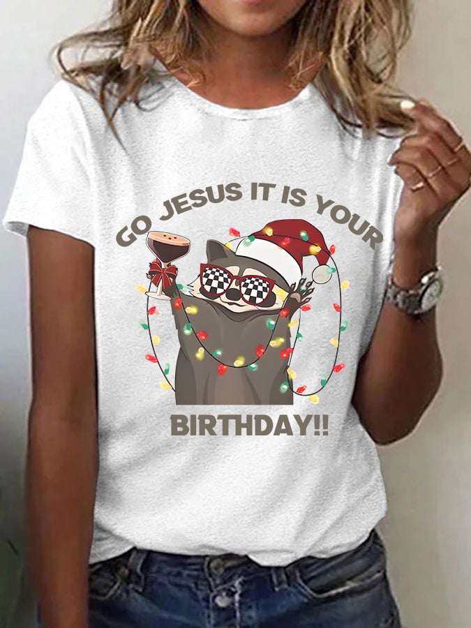 Women's Casual Faith "Jesus, It's Your Birthday" Print Short Sleeve T-Shirt
