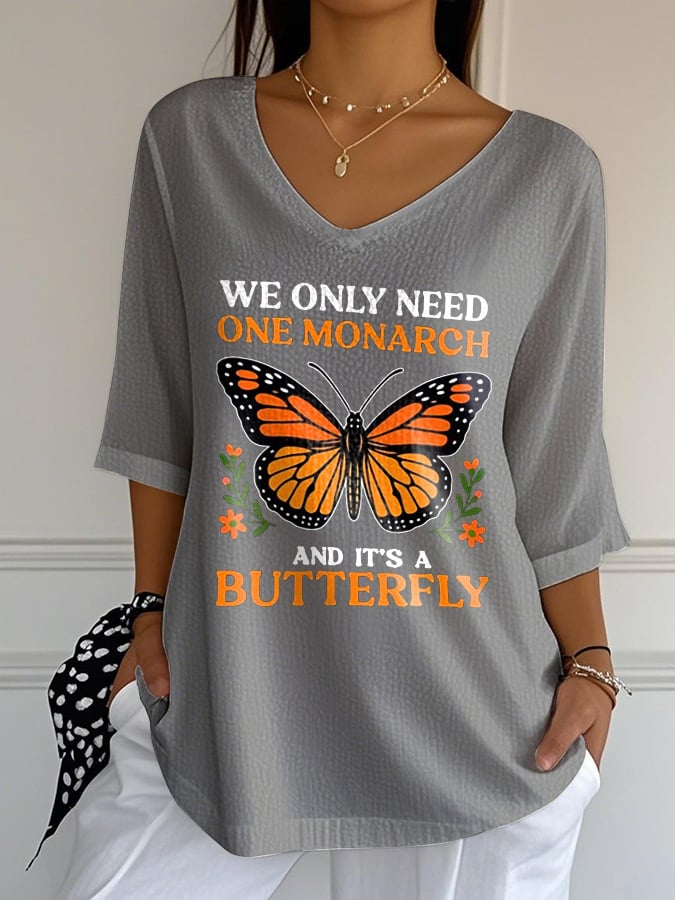 🔥Buy 3 Get 15% Off🔥V-Neck Retro We Only Need One Monarch And It's A Butterfly Print T-Shirt