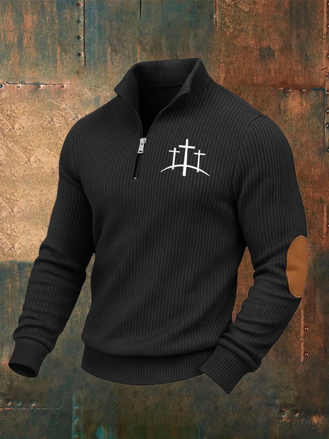 Men's Faith Cross Print Zip-Up Sweatshirt