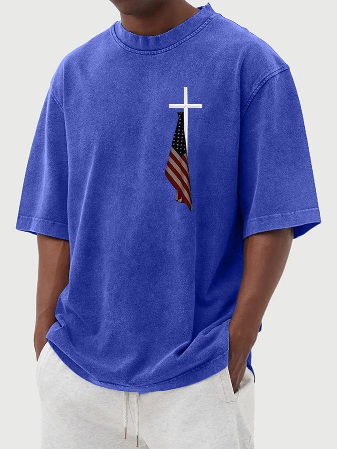 🔥Buy 3 Get 15% Off🔥Men's Vintage Flag Cross Print Cotton Washed T-Shirt