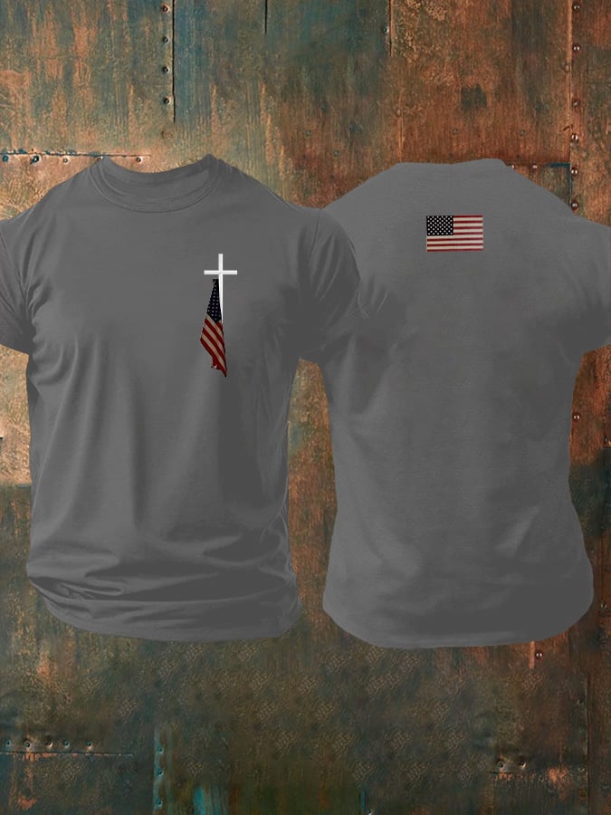 🔥Buy 3 Get 15% Off🔥Men's Faith Cross Flag Print Casual T-shirt