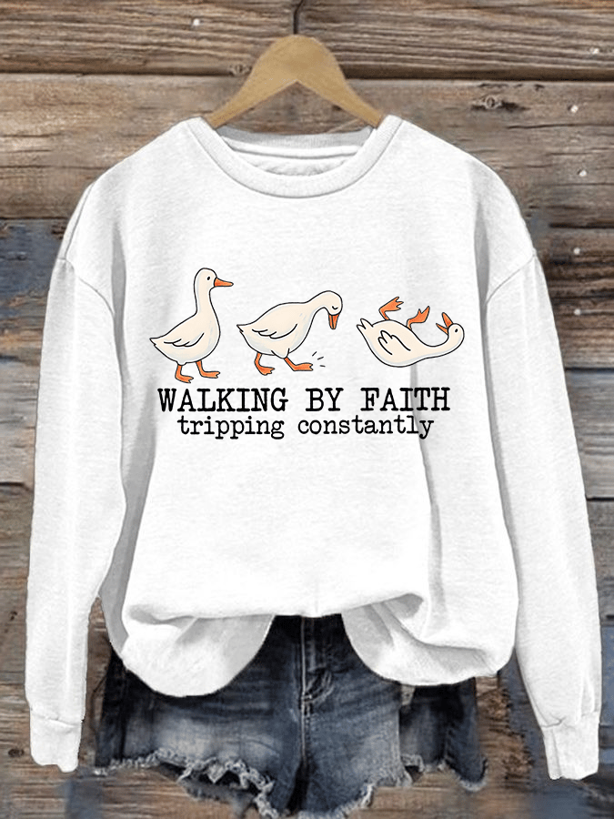Women's Walking by Faith Tripping Constantly Sweatshirt