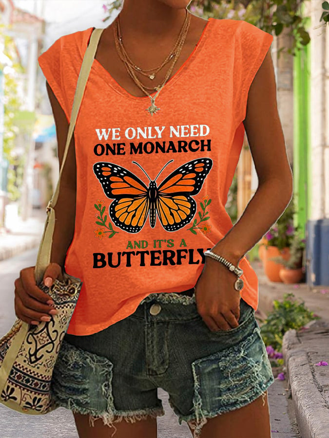 🔥Buy 3 Get 15% Off🔥V Neck Retro We Only Need One Monarch And It's A Butterfly Print Tank Tops