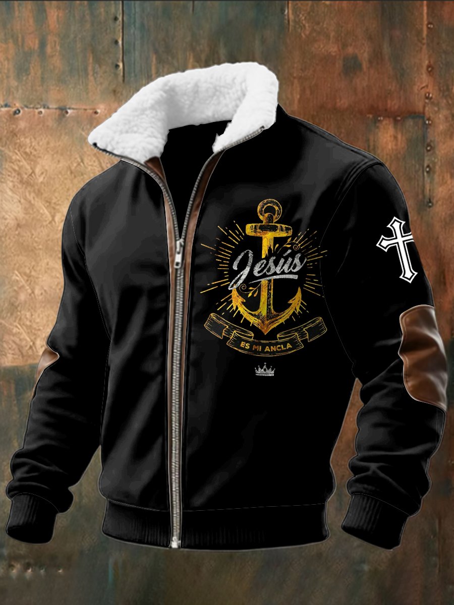 Men's Casual Jesus-themed Fleece Jacket