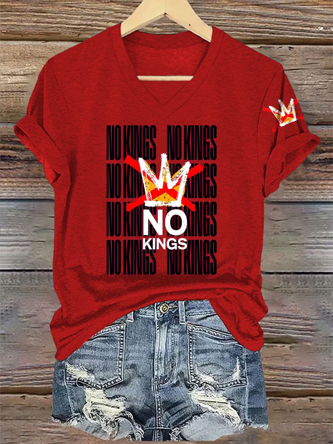 🔥Buy 3 Get 15% Off🔥V-Neck Retro No Kings In America Print T-Shirt