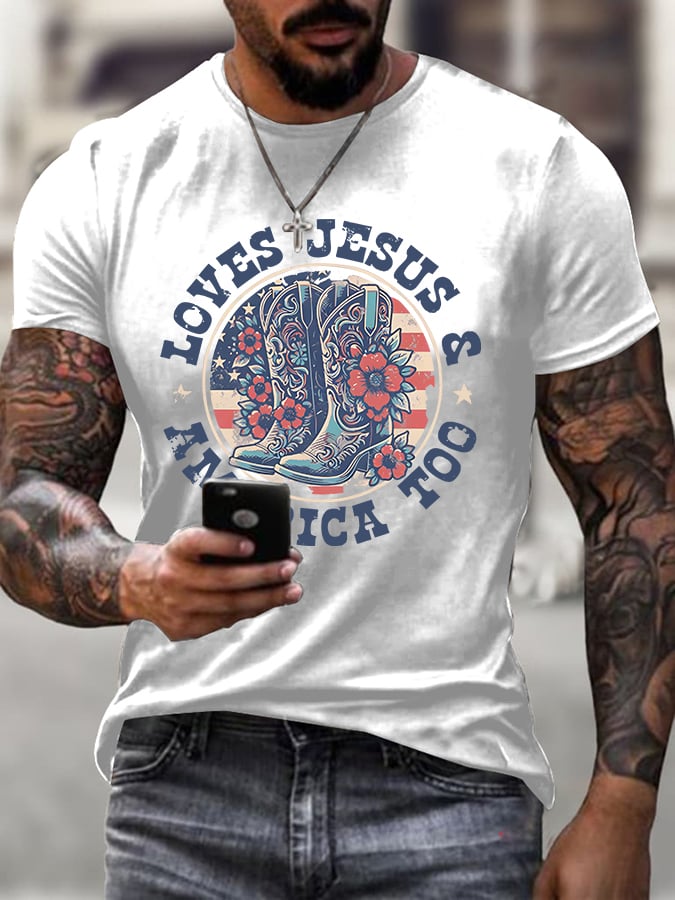Men'S Casual "Love Jesus, Love America" Faith Short Sleeve T-Shirt