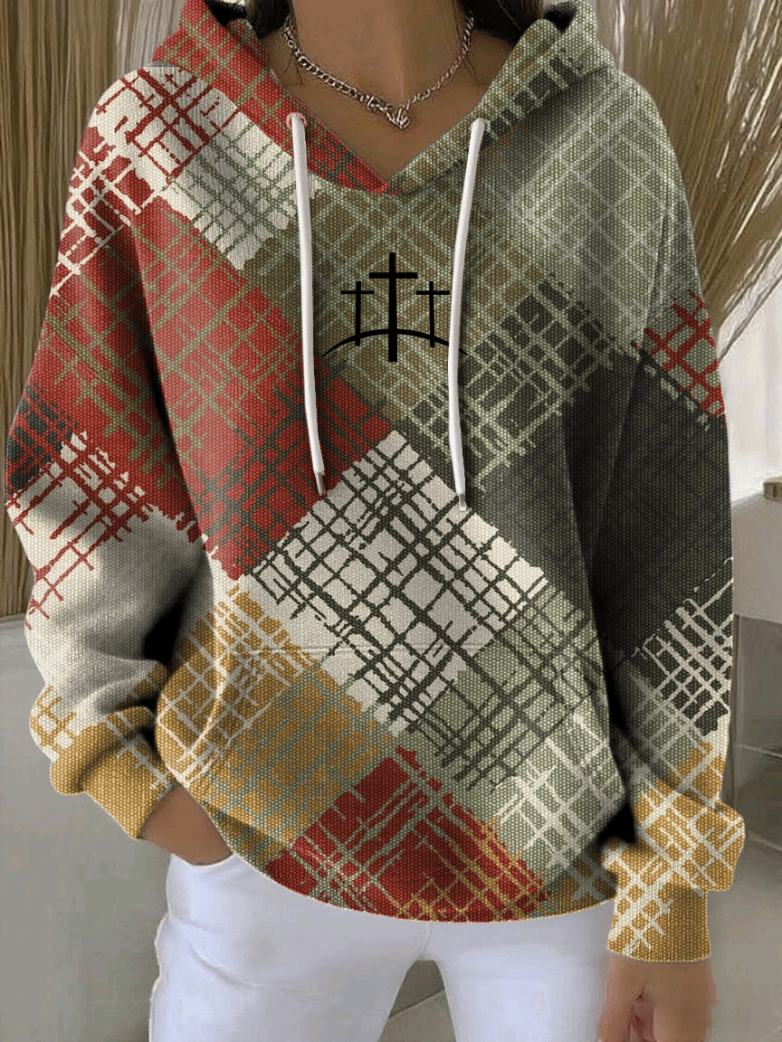 Women's Retro Faith Print Casual Hooded Sweatshirt