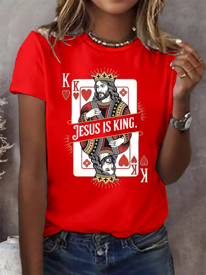 Women's Jesus Is King Christian Print T-shirt