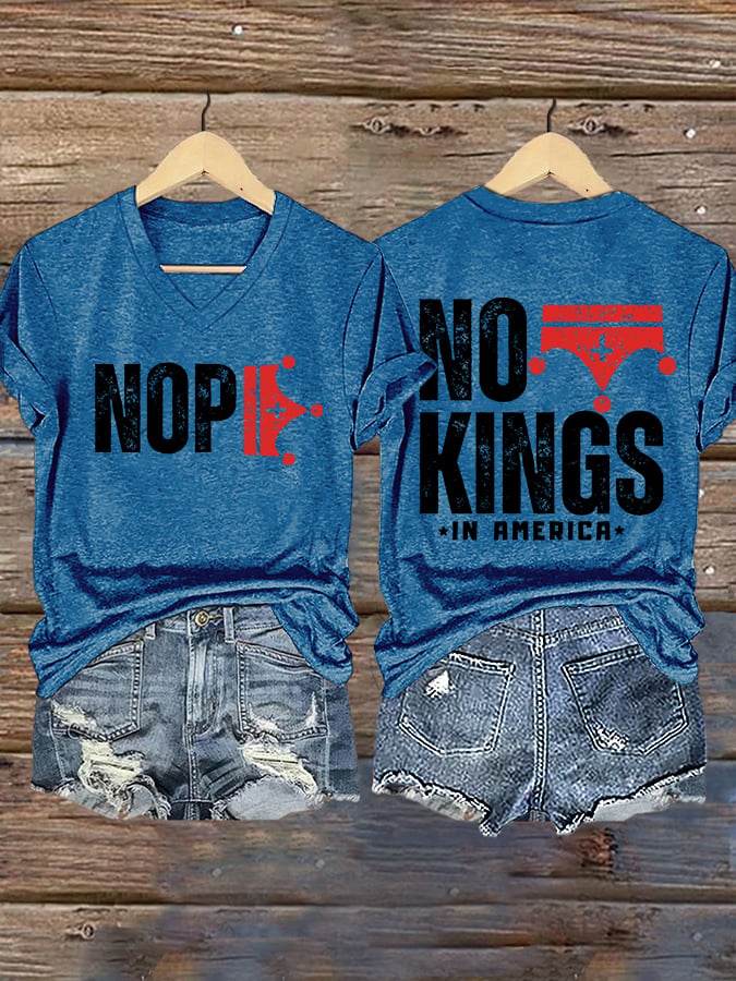 🔥Buy 3 Get 15% Off🔥V-Neck Retro No Kings In America Print T-Shirt