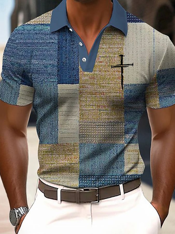 🔥Buy 3 Get 15% Off🔥Men's Casual Faith Retro Texture Color Matching Polo