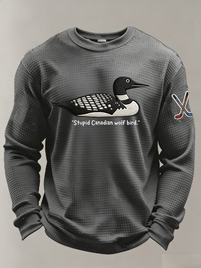 Men's Stupid Canadian wolf bird Print Long-Sleeved T-Shirt