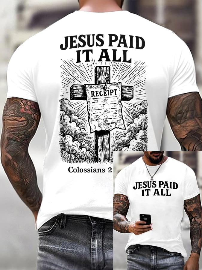 Men'S Casual "Jesus Paid It All" Faith Print T-Shirt