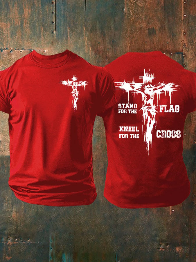 🔥Buy 3 Get 15% Off🔥Men's Stand For The Flag Kneel For The Cross Printed Casual T-Shirt