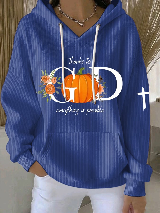 Women's Thanks To God Everything Is Possible Print Casual Sweatshirt