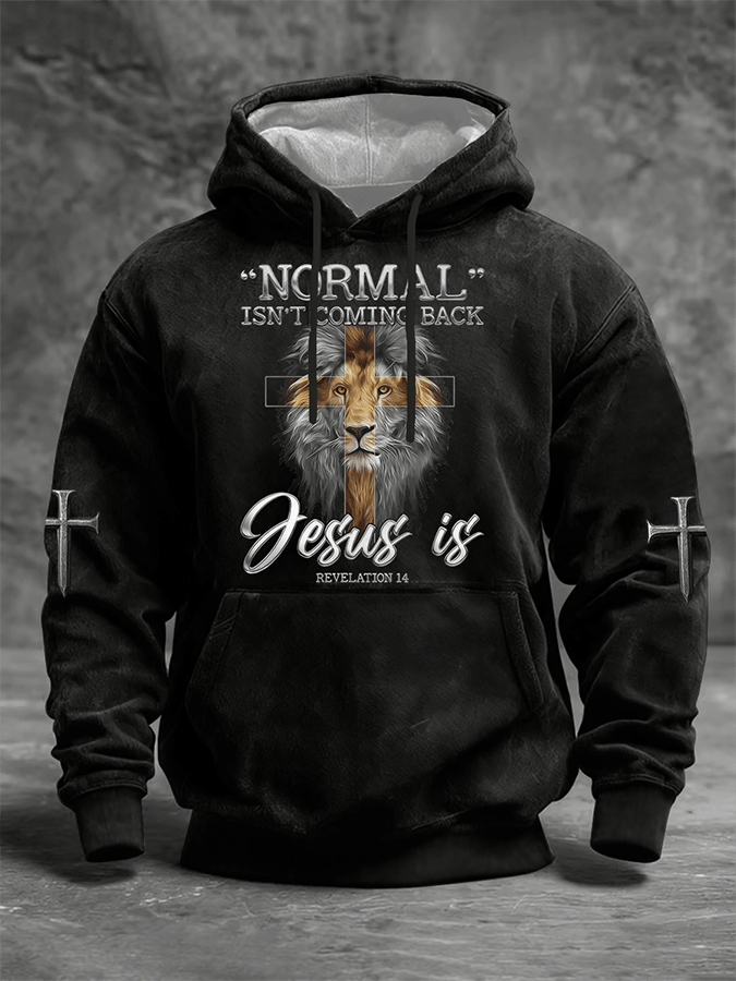 Men's Lion Of Judah Jesus Cross Faith Print Casual Hoodie