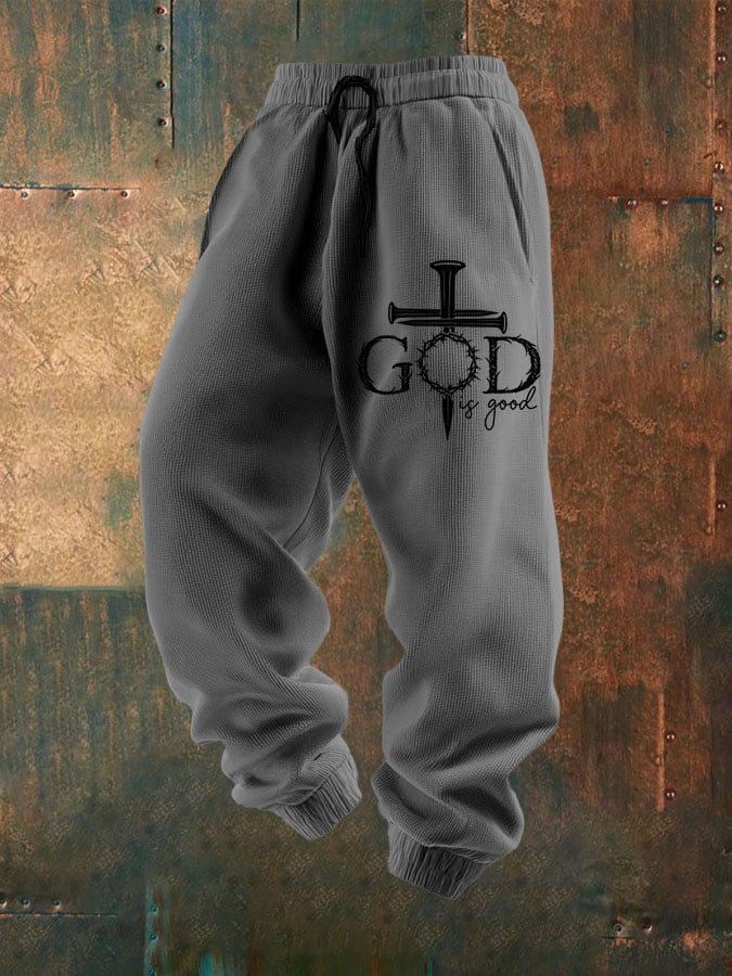 Men's God is Good Christian Print Textured Casual Loose Sweatpants