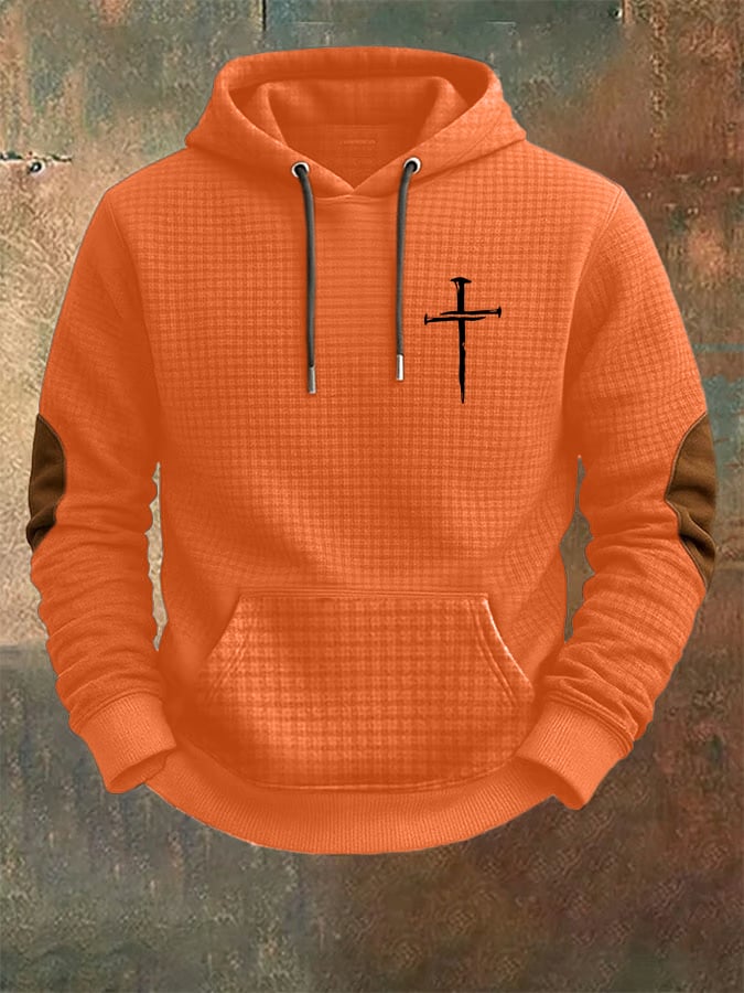 Men's Retro Faith Cross Print Checkered Fabric Sweatshirt