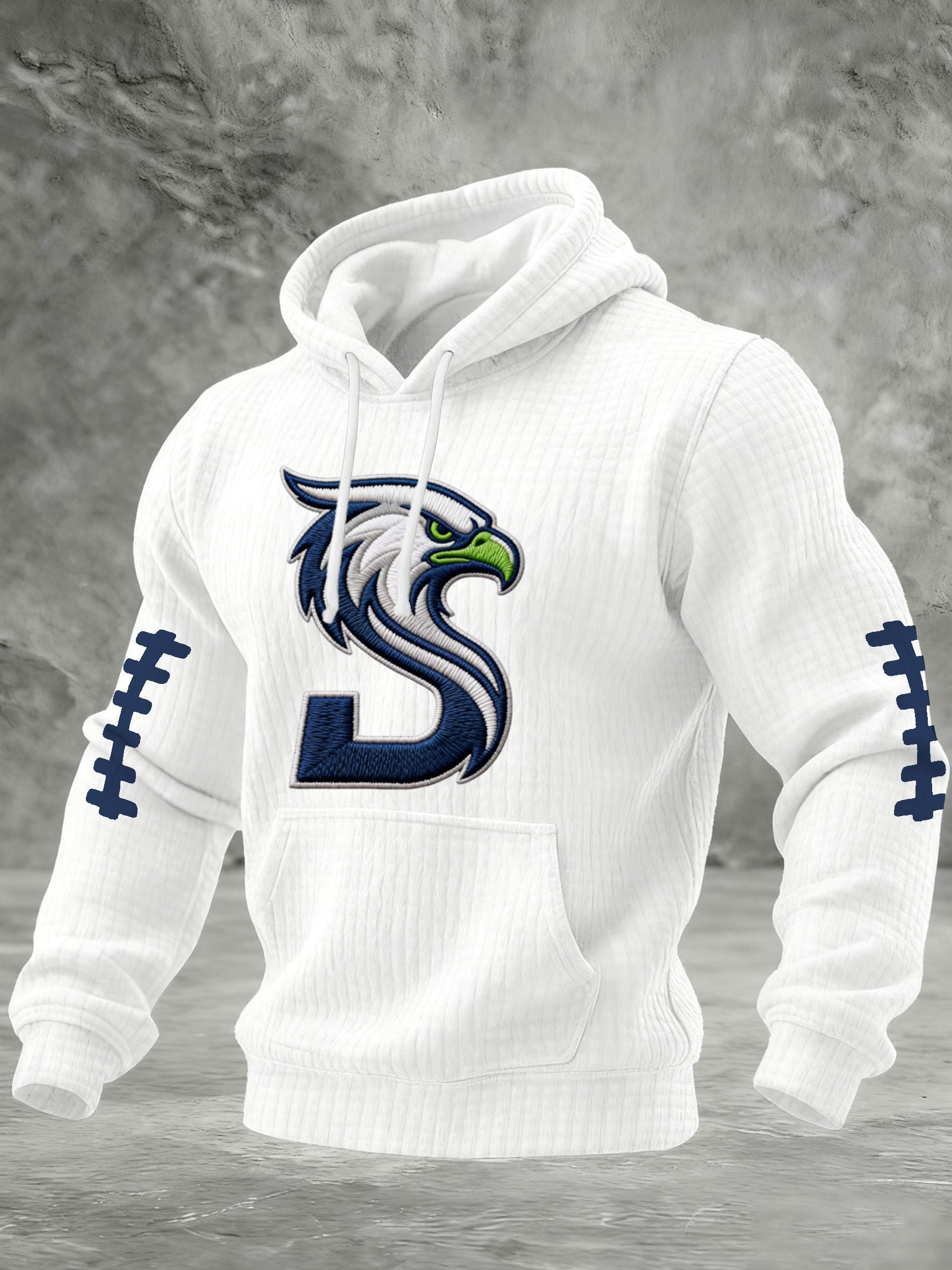 Men's Football Print Checkered Fabric Hooded Sweatshirt
