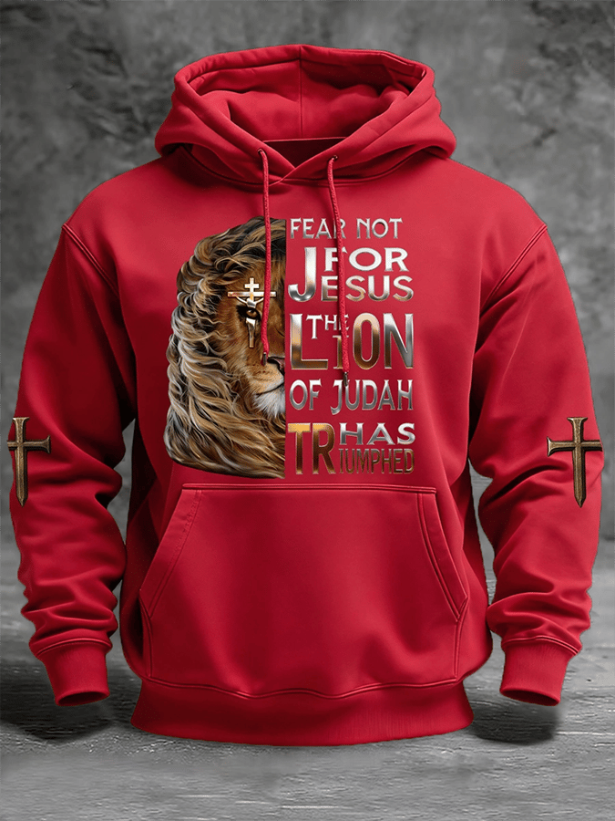 Men's Lion Of Judah Jesus Cross Faith Print Casual Hoodie