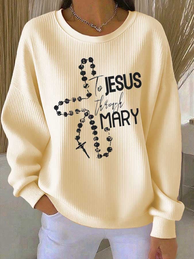 Women's Faith Print Knit Crew Neck Long Sleeve Top