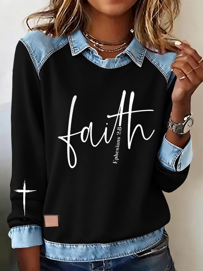 Women's Faith Cross Print Sweatshirt
