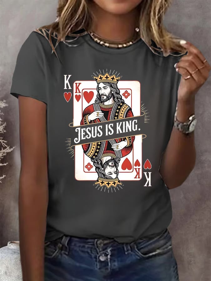 Women's Jesus Is King Christian Print T-shirt