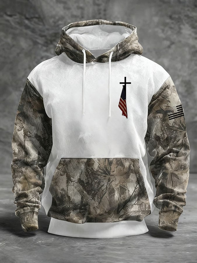 Men's Casual Retro Print Long Sleeve Hooded Sweatshirt