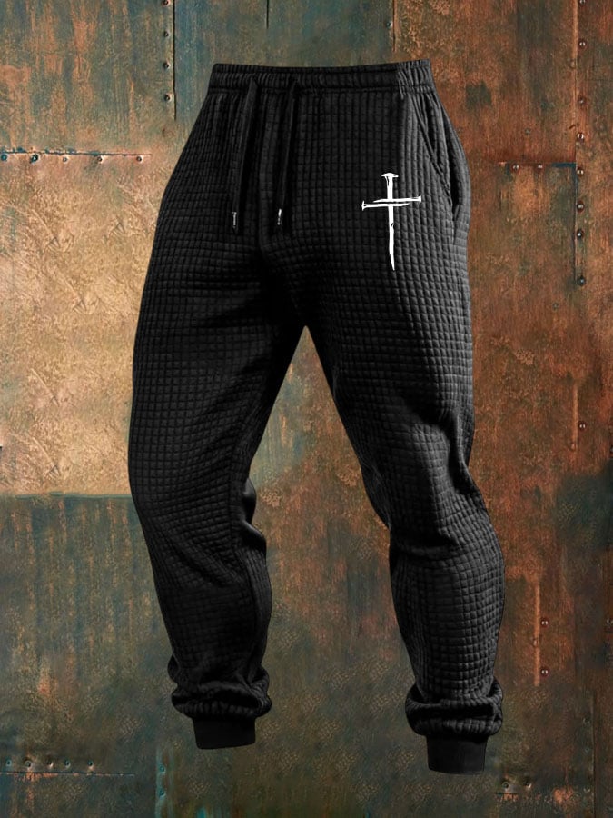 Men's Classic Cross Print Waffle Trousers