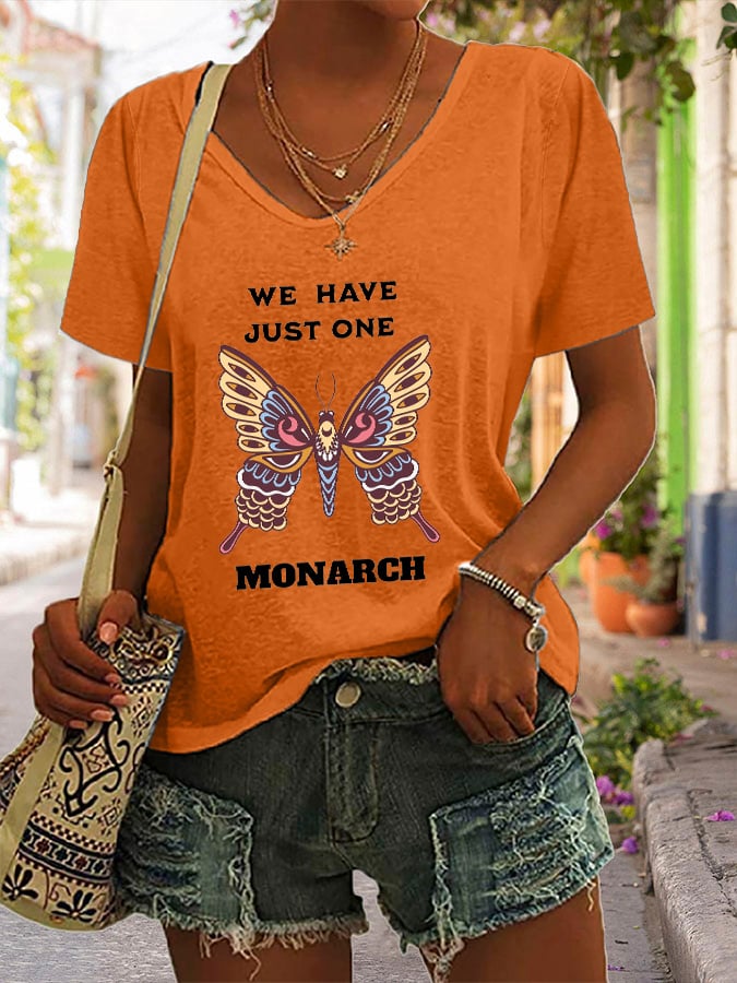 🔥Buy 3 Get 15% Off🔥V-Neck Retro We Have Just One Orange Monarch Print T-Shirt