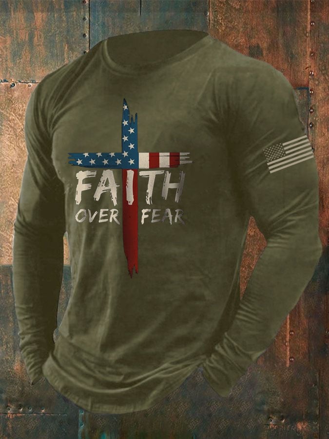 Men's Faith Over Fear Printed Casual T-shirt