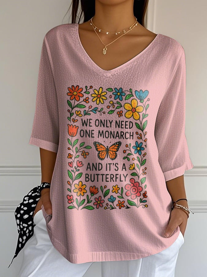 🔥Buy 3 Get 15% Off🔥V-Neck Retro We Only Need One Monarch And It's A Butterfly Print T-Shirt