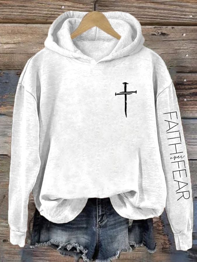 Women'S Faith over Fear Cool Christian Graphic Print Hoodie