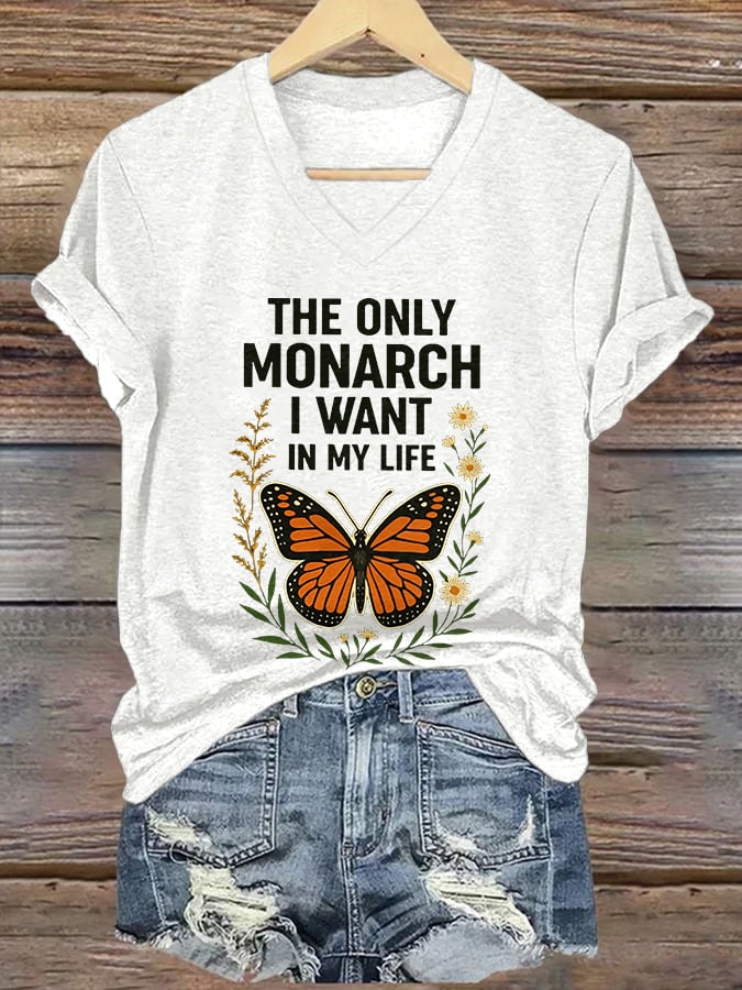🔥Buy 3 Get 15% Off🔥V-Neck Retro The Only Orange Monarch I Want In My Life Print T-Shirt