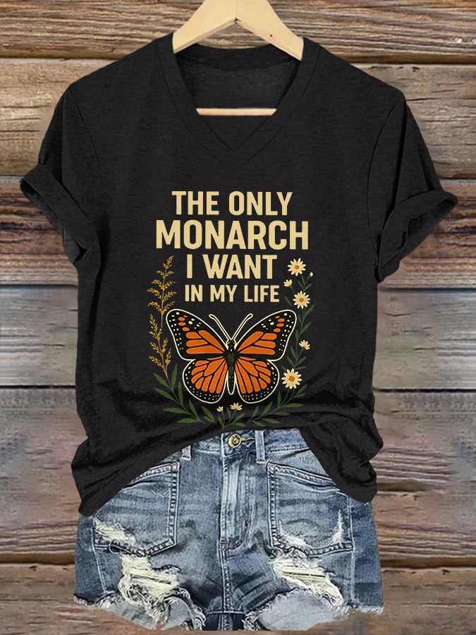 🔥Buy 3 Get 15% Off🔥V-Neck Retro The Only Orange Monarch I Want In My Life Print T-Shirt
