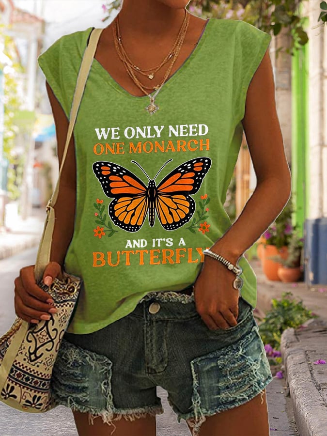 🔥Buy 3 Get 15% Off🔥V Neck Retro We Only Need One Monarch And It's A Butterfly Print Tank Tops
