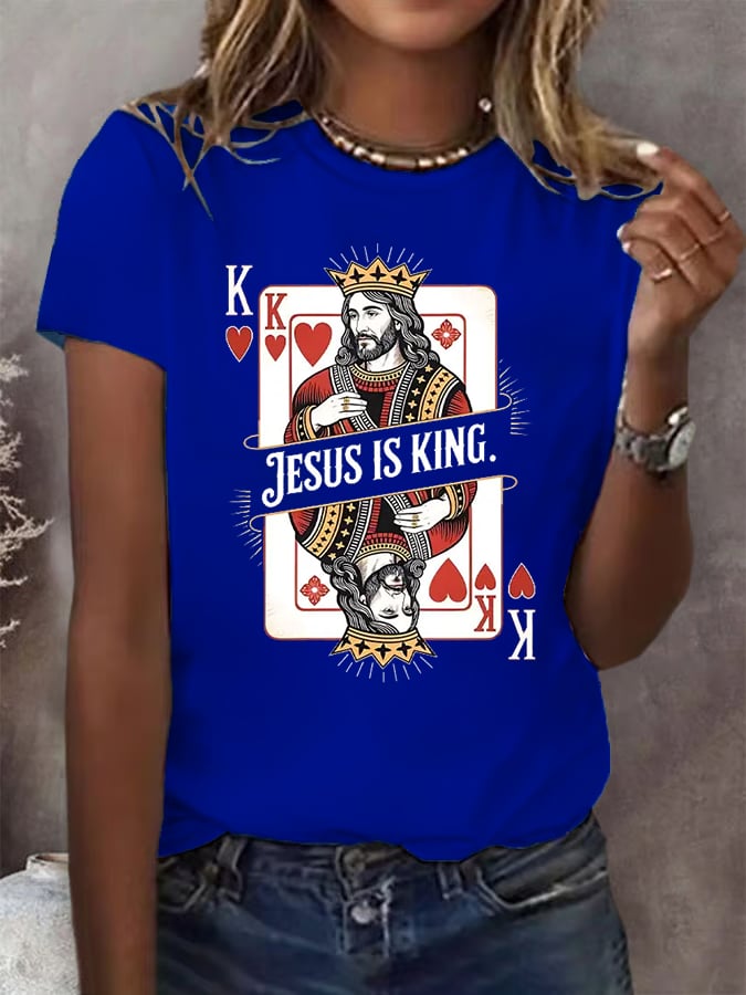 Women's Jesus Is King Christian Print T-shirt