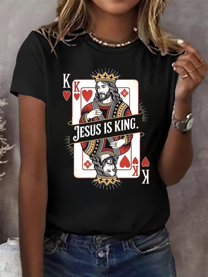 Women's Jesus Is King Christian Print T-shirt