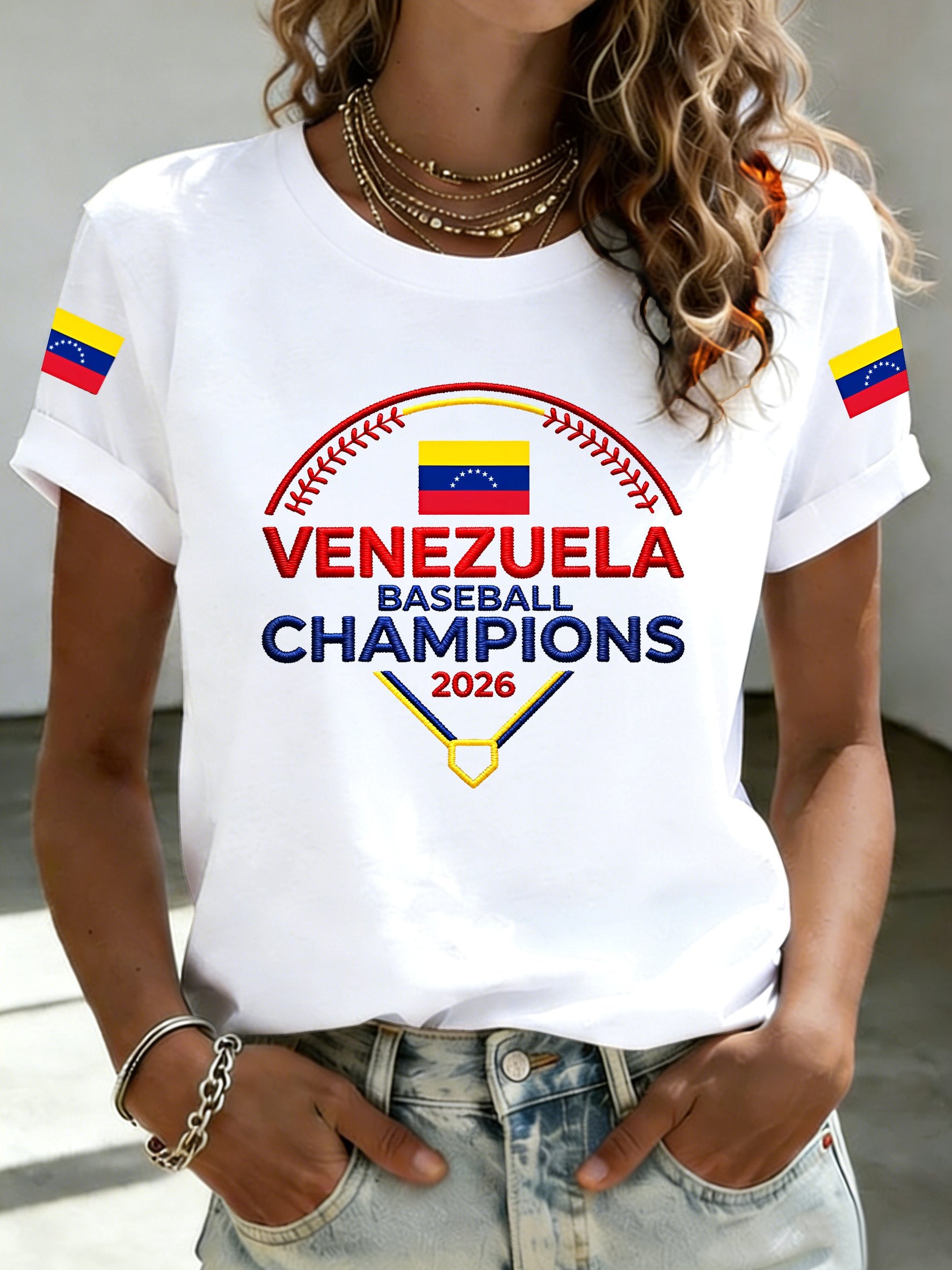 Women's Venezuela Baseball Champion Print Short-Sleeve T-Shirt
