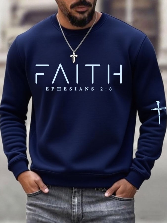 Men'S Faith Cross Print Casual Sweatshirt