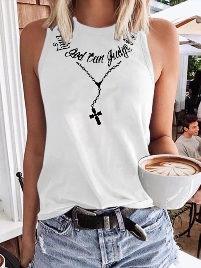 Women'S Only God Can Judge Me Necklace Print Classic Vest