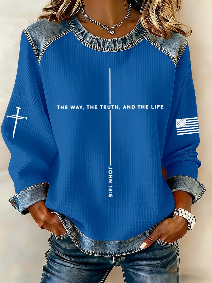 Women's Jesus The Way The Truth The Life Cross Print Casual Sweatshirt