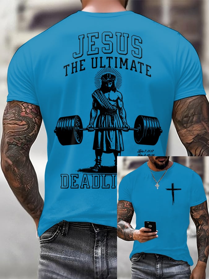 Men'S Casual "Jesus Is The Ultimate Deadlifter" Faith Short Sleeve T-Shirt
