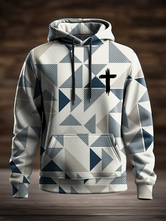 Men's Casual Retro Contrast Color Faith Hoodie