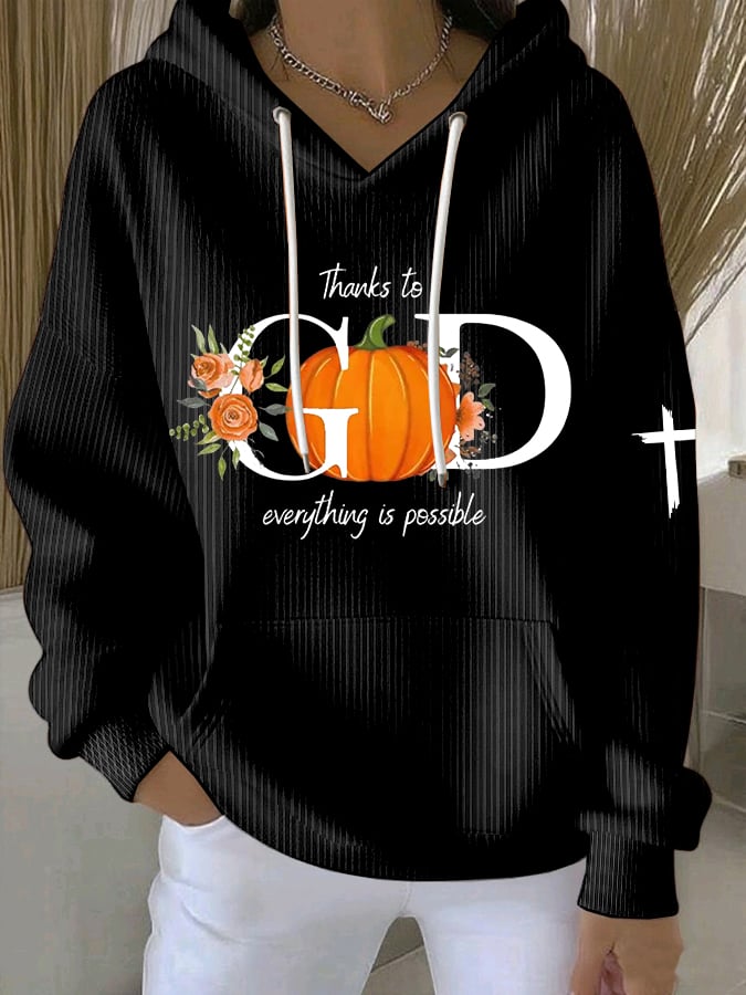 Women's Thanks To God Everything Is Possible Print Casual Sweatshirt