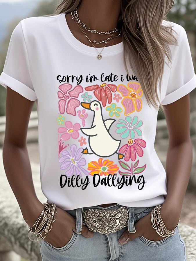 Women's Sorry I'm Late His Timing Not Mine Ecclesiastes 3:1 Funny Silly Goose T-Shirt