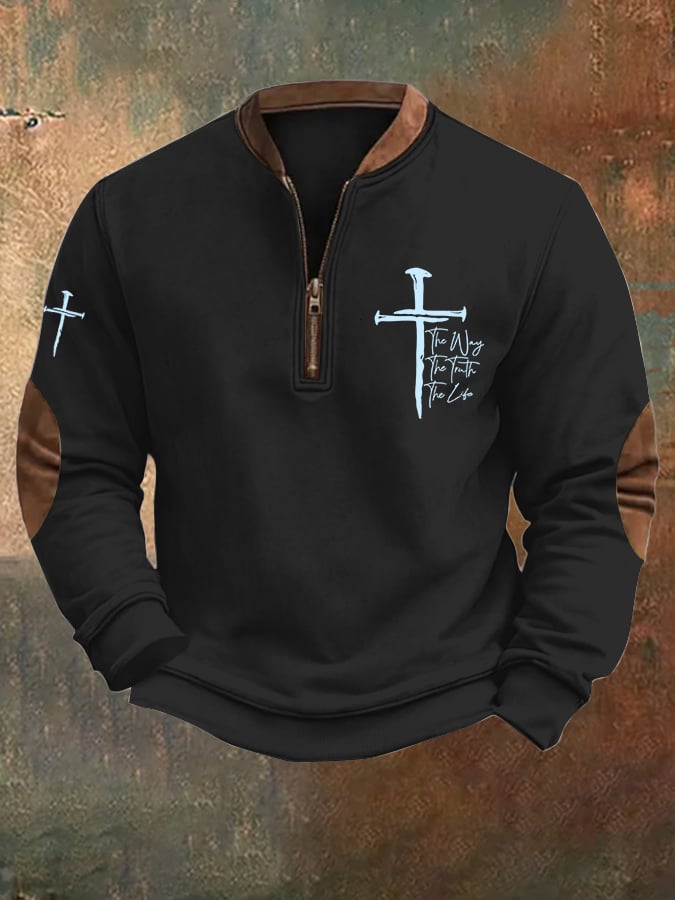 🔥Buy 3 Get 15% Off🔥Men's Jesus The Way The Truth The Life Printed Zip Collar Sweatshirt