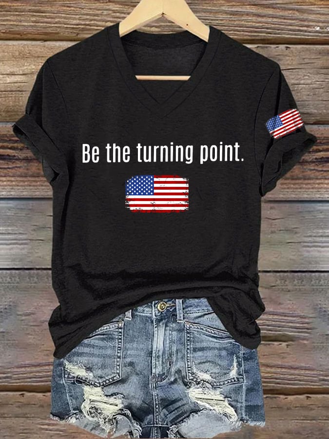 V-Neck Retro Be The Turning Print T-Shirt