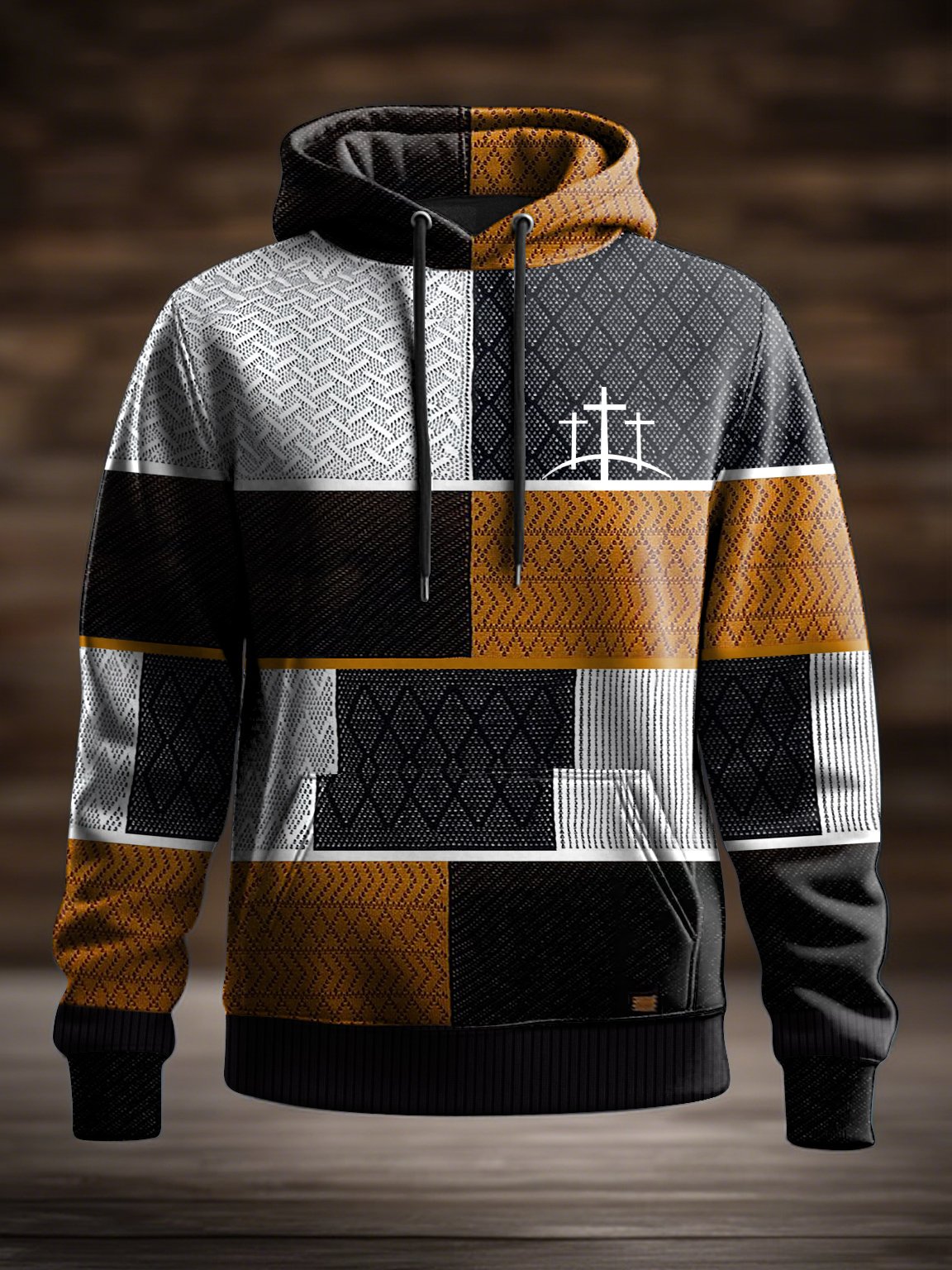Men's Casual Retro Contrast Color Faith Hoodie