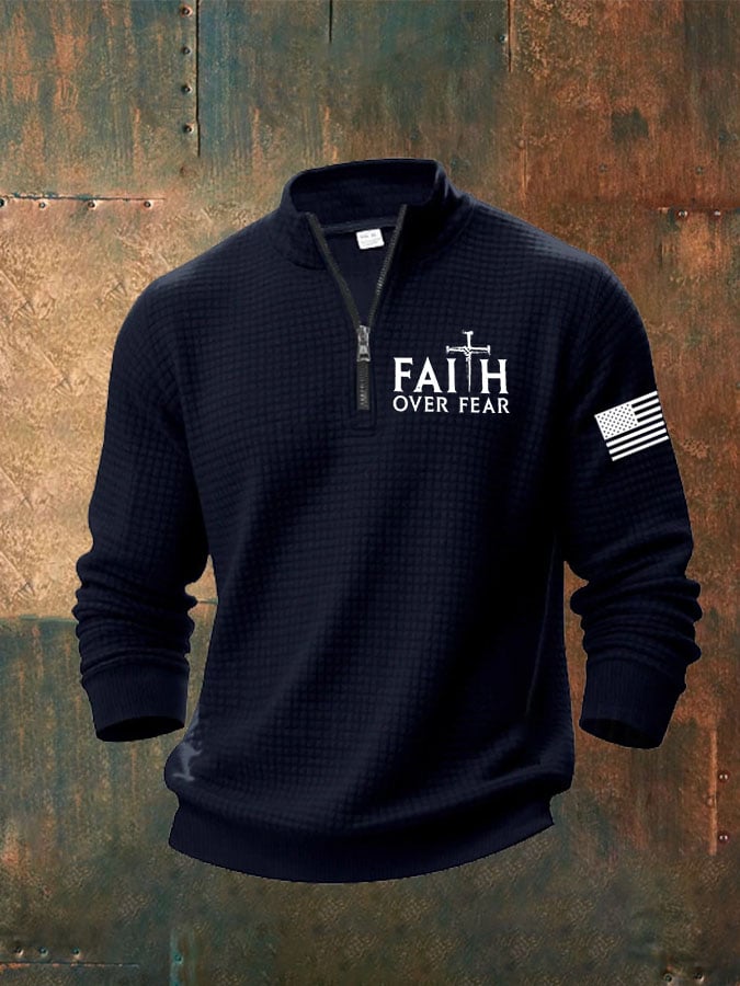 Men's Faith Print Zip Collar Waffle Sweatshirt